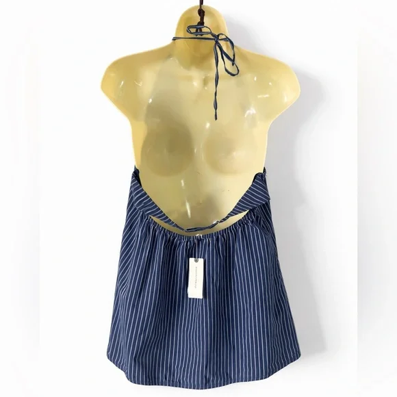 Anthropologie LyreBird Tie Front Halter Top Navy Stripe Cotton NWT XL - Picture 3 of 9